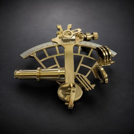 Brass Nautical Sextant with Wooden Box  Maritime Navigation Instrument Desk Decor