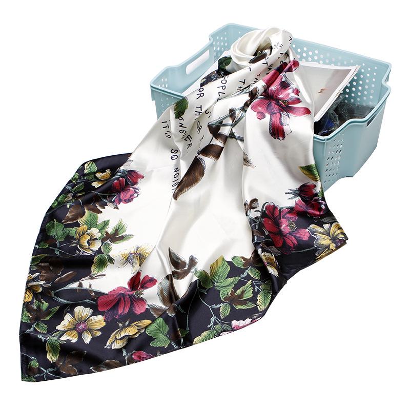 Women Simulation Silk Scarf Female Print Small Square Scarf Temperament Fashion Silk Scarf