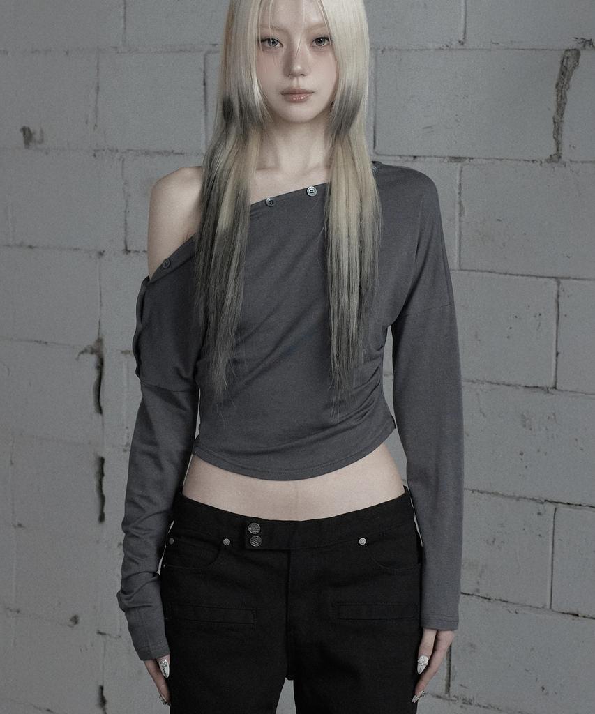ETRE AU SOMMET Shoulder Line Button Long Sleeve (Charcoal)