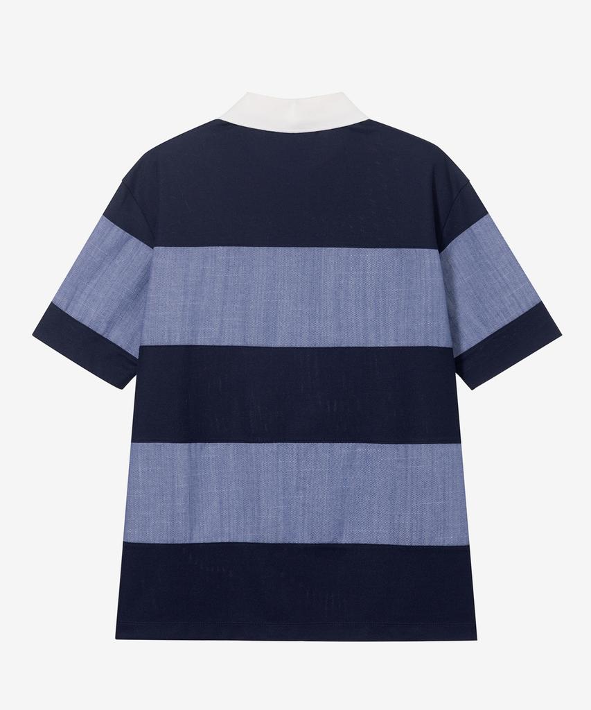 MINDBRIDGE [Couture] Linen-Like Block Color Block Oversized Collared T-Shirt