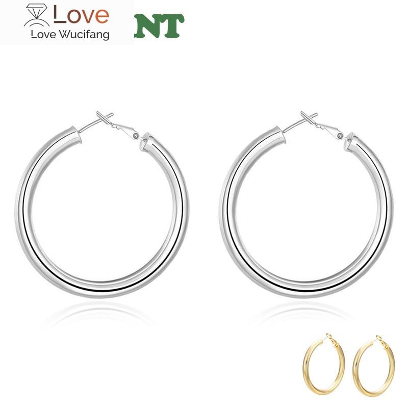 925 Silver Large Hoop Earrings Women Big Round Circle Earring