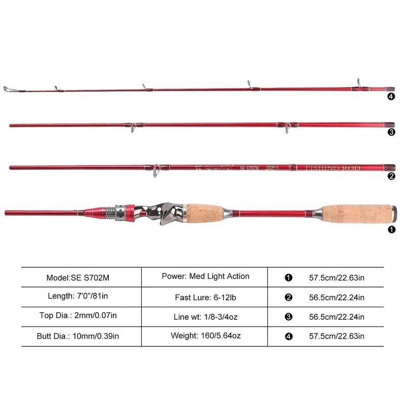 Кастинговая/спиннинговая удочка 2,1 м из углеродного волокна, 4 секции M Power Bass, форель, лосось, удочка