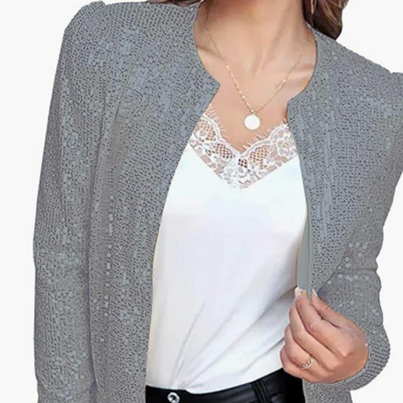 Модная куртка с воротником-стойкой и пайетками, женская осенняя куртка с длинным рукавом, свободная короткая повседневная куртка, элегантная женская куртка с круглым вырезом больших размеров, женский топ 25189