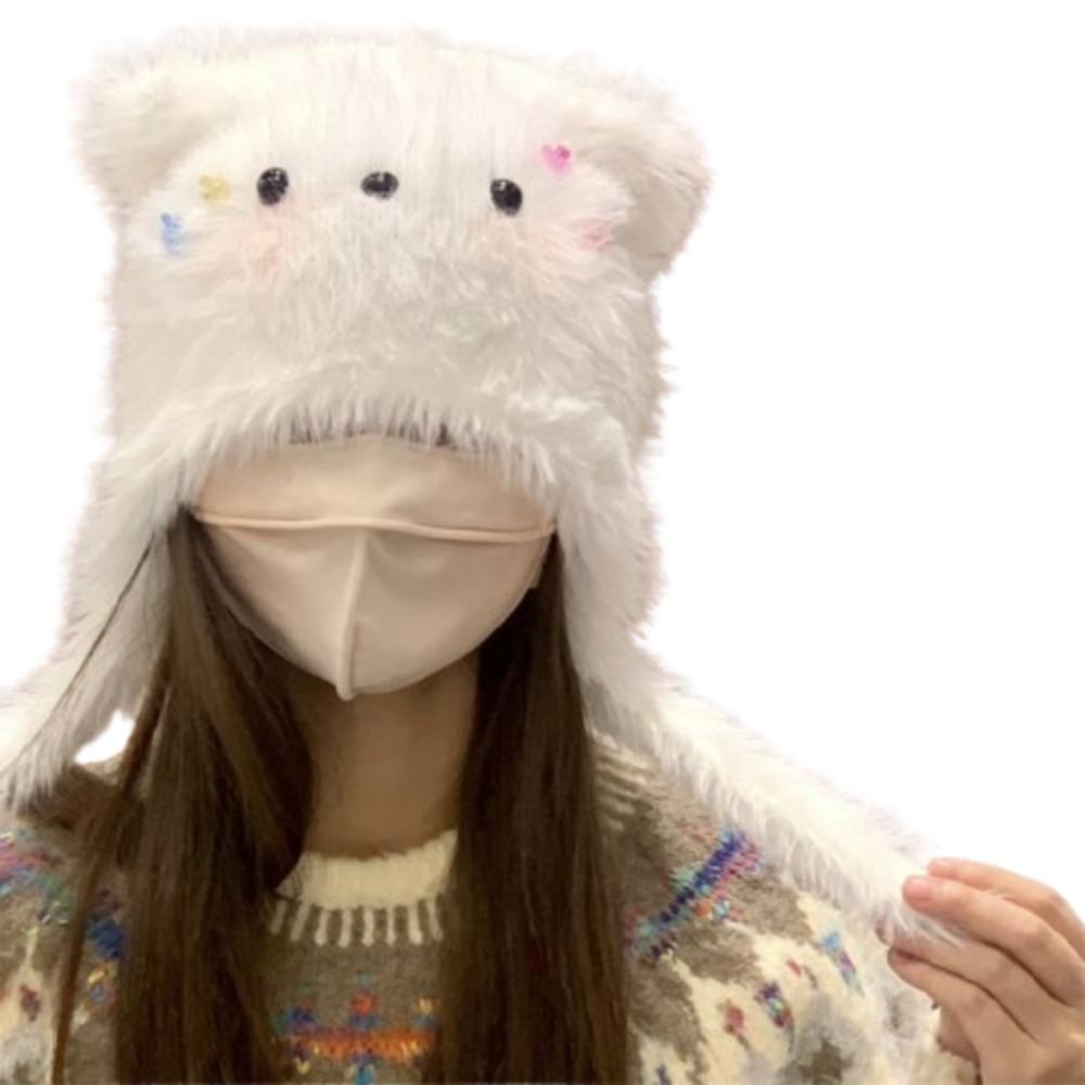 Warm Plush Puppy Hat Soft Ear Protection Hat Sweet Cartoon Fleece Hat  Woman