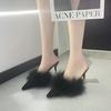 Fur Slippers Woman High Thin Heels Woman Shoes Sexy Pointed Top Outdoor Slides Fashion Summer House Slippers Flip Flops Sandals
