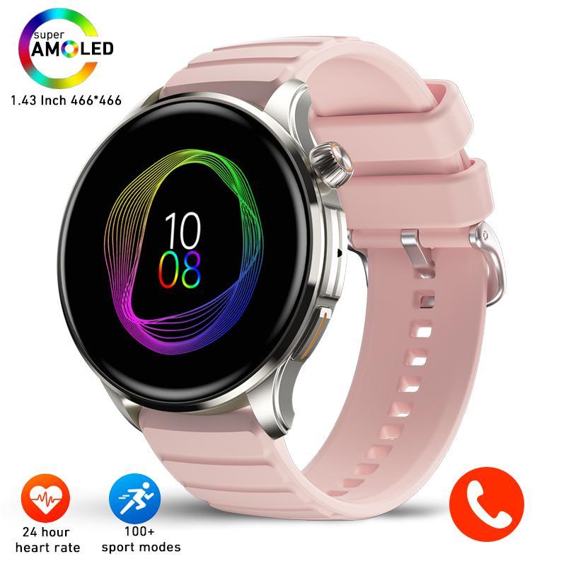 1,43-дюймовый Amoled Bluetooth Call Smart Watch для мужчин 100+ спортивный режим экрана всегда отображает водонепроницаемые спортивные умные часы для женщин