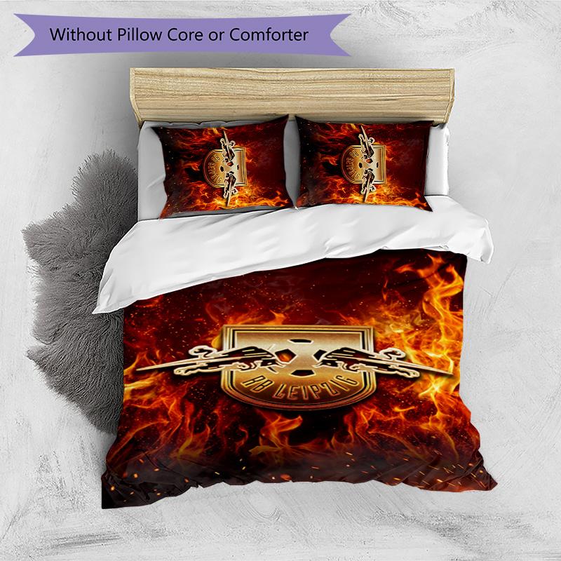 RB Leipzig Football Printed 3 Pieces Bedding Set, Comfortable Skin Friendly Bedroom Duvet Cover Set