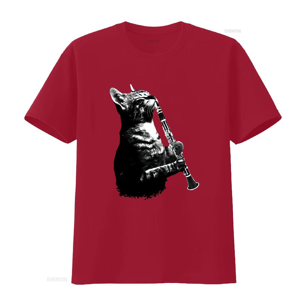 Cat Playing ClarineT T Shirt and Music Lover Clarinettist Birthday Musician Woodwind Instrument Idea vintage Washed homme