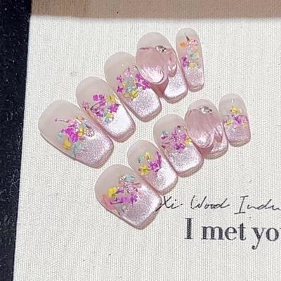 Чисто ручная работа Фототерапия Носимые Накладные Ногти Берлинские Цветы Ношение Брони Готовые Многоразовые Накладки для Ногтей