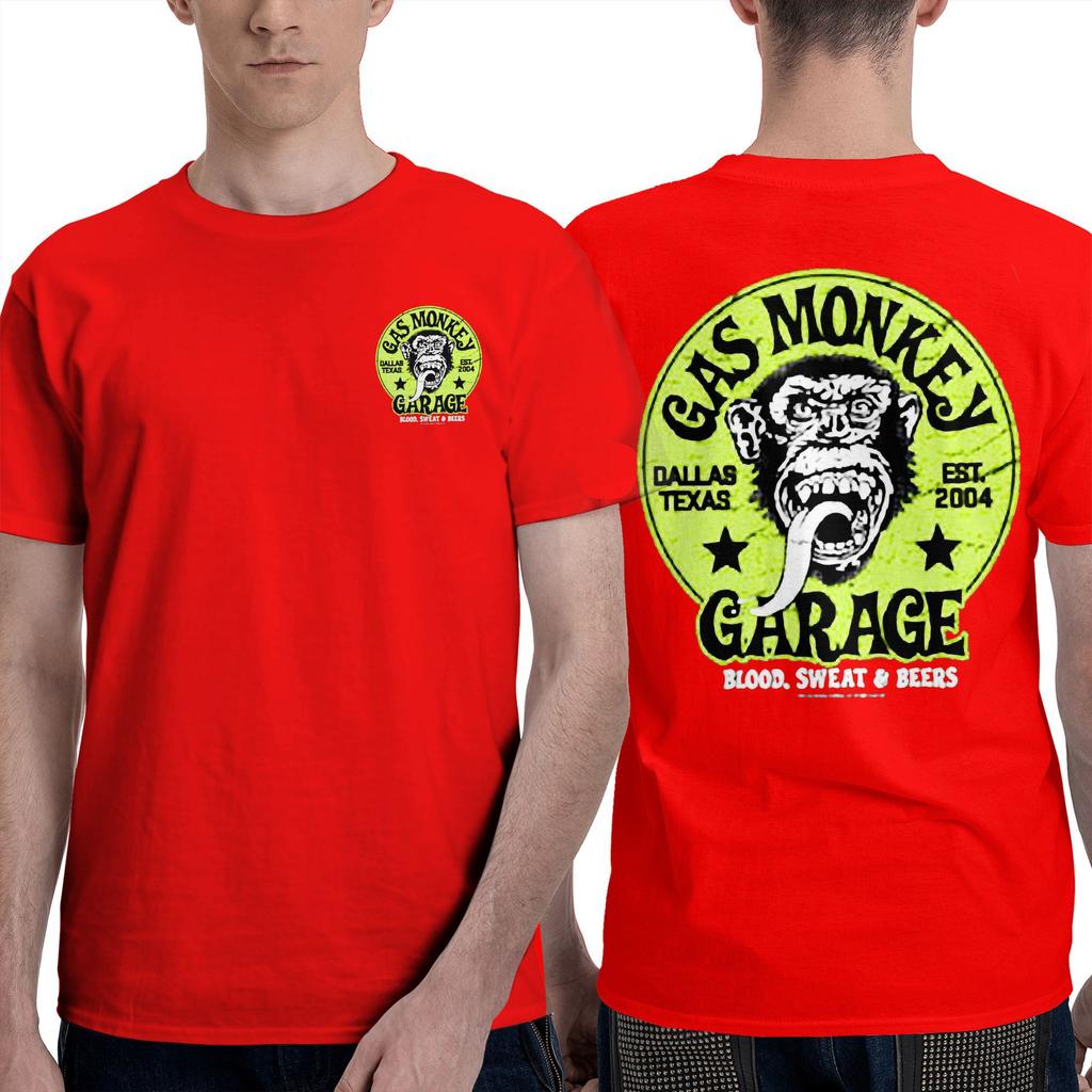 New Men's Double Sided Gas Monkeys Garage Printed Cotton T-Shirt Summer Short Sleeve O-neck Tees Streetwear Oversized Tops