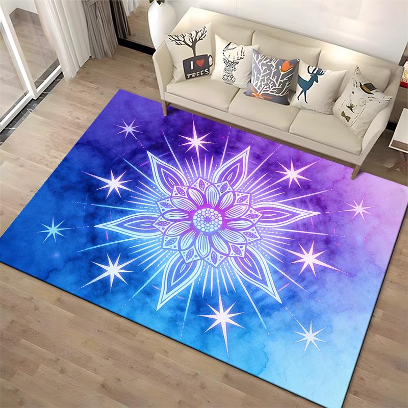 Mandala Design Carpet in Blue and Purple Gradient with Starry Pattern Suitable for use as an anti-slip for living room bedroom sofas