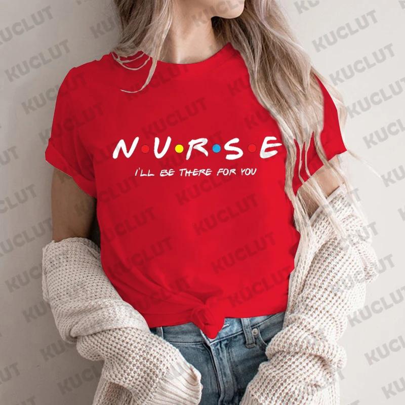 Women's Nurse Print T-Shirt Nurse I'll Be There for You Shirt Short Sleeve Tshirts for Women Funny Friends Show Shirt for Nurse