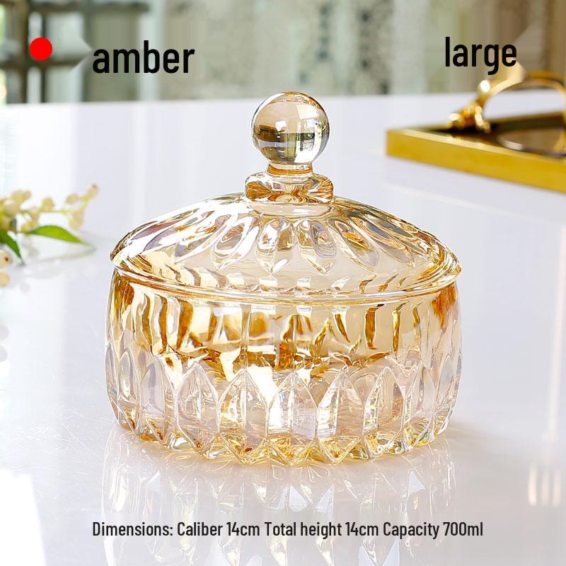 French Luxury Crystal Glass Candy Bowl: Exquisite Transparent Sugar or Jewelry Storage Jar