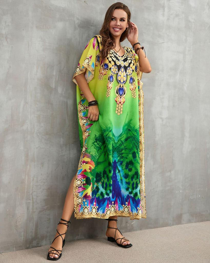 Индиго Цветочный Пляжный Халат: Свободное пляжное праздничное платье с солнцезащитным эффектом и накидка для бикини