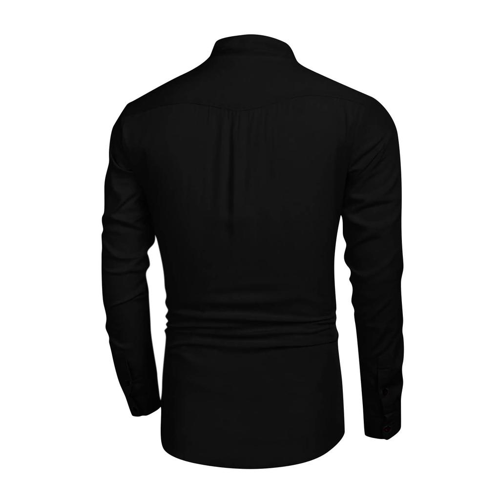 Мужская полуоткрытая рубашка, разноцветная хлопково-льняная рубашка, круглый вырез, модный рукав, рубашка с длинными рукавами