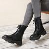 Women's Solid Color Combat Boots Lace Up Side Zipper Boots 2025 Faux Leather Shoes for Women Plus Size 42 Ankle Boots