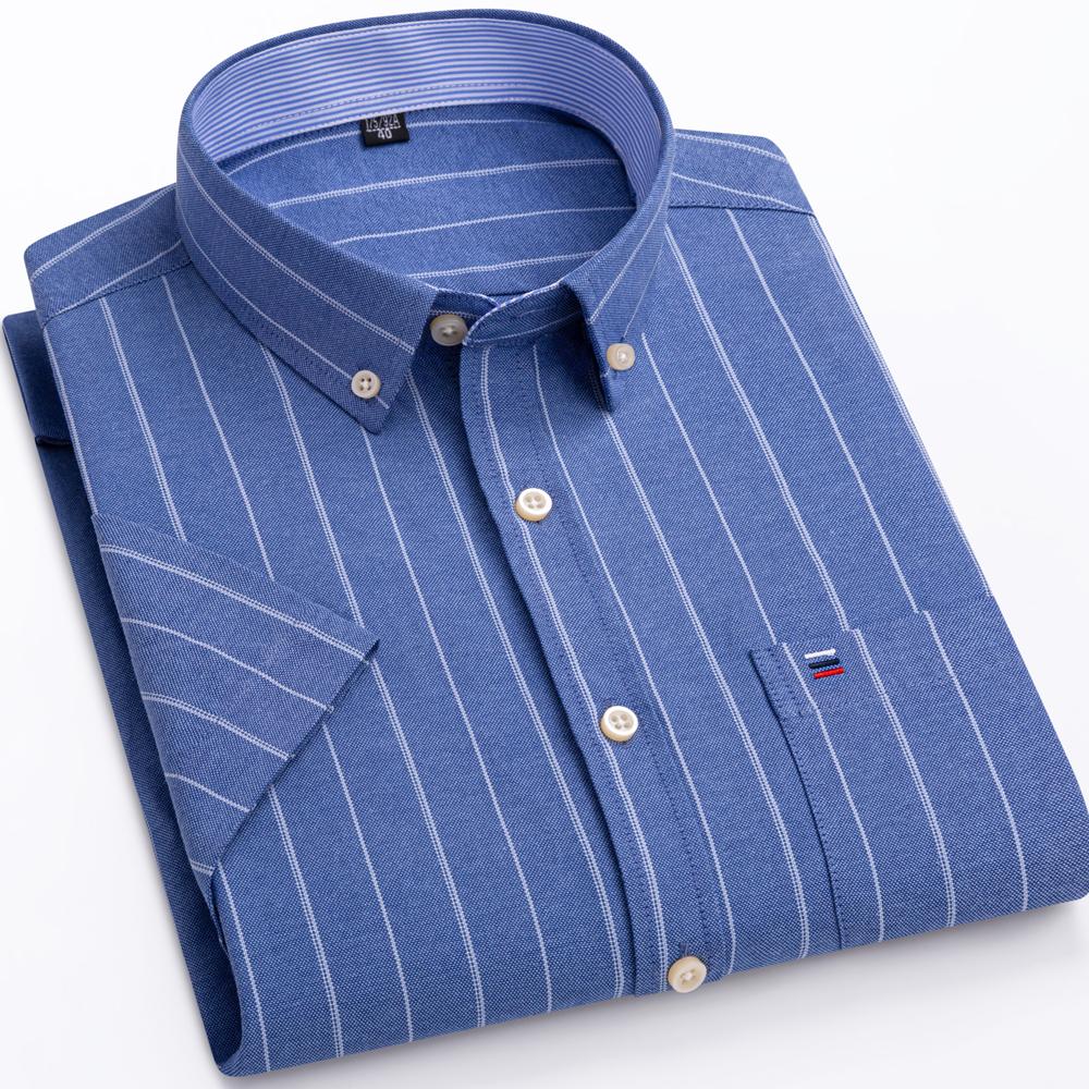 Men's Striped / Solid Short Sleeve Oxford Cotton Button Down Shirt, Summer Casual Comfort Lightweight Breathable with Chest Pocket