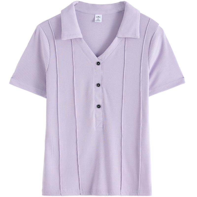 Футболка с пуговицей на лацкане, облегающая фигуру, эластичная, с короткими рукавами, модная, универсальная и элегантная