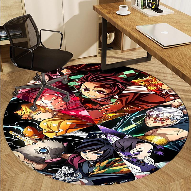 Demon Slayer Pattern Round Rug, Indoor/Outdoor Mat, for Picnic, Gameroom, Bedroom, Office, Living Room, Home Decor Carpet, Birthday Gift
