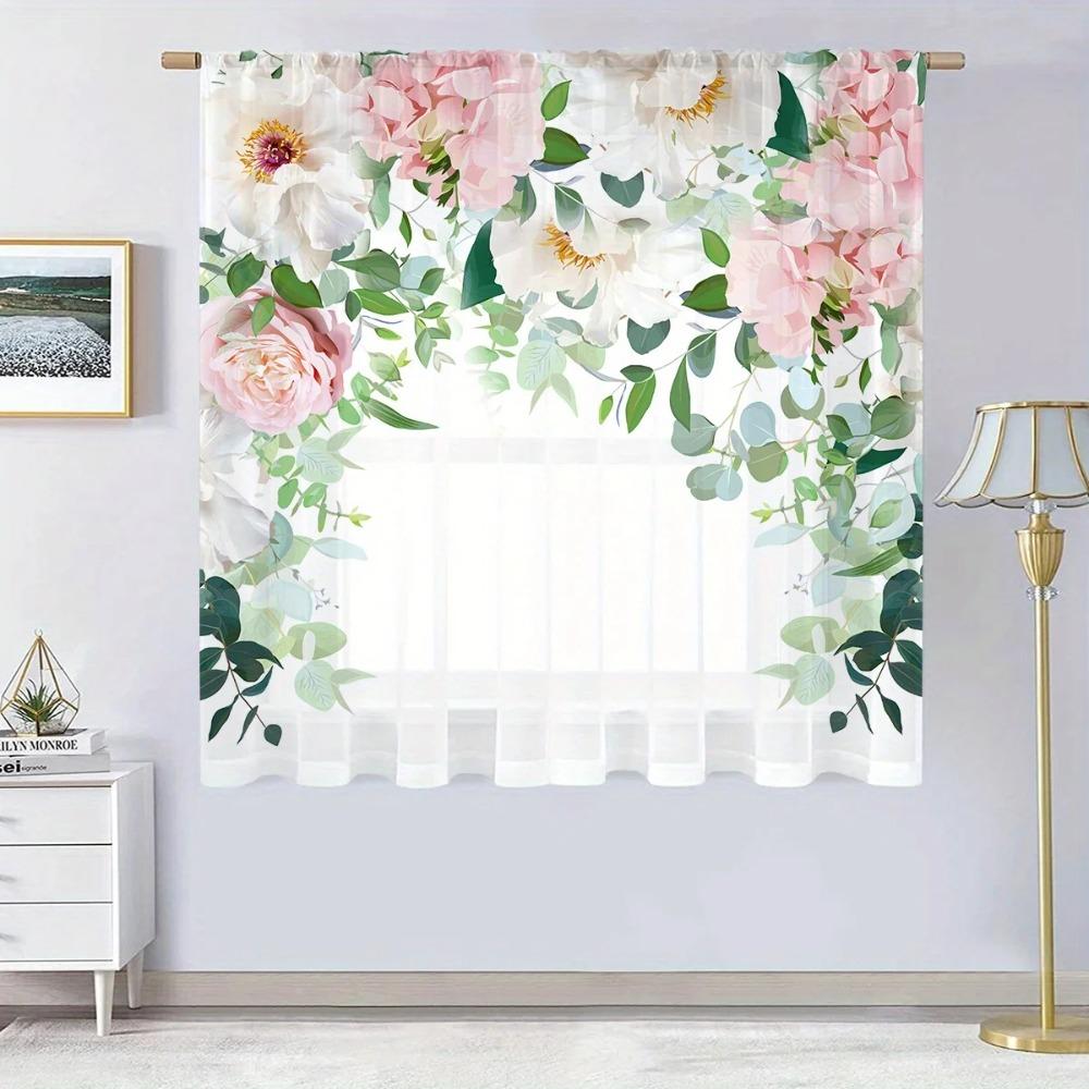 2 шт. Цветочный принт пряжи занавески, карниз для оконного оформления для спальни офиса кухни гостиной кабинета домашнего декора
