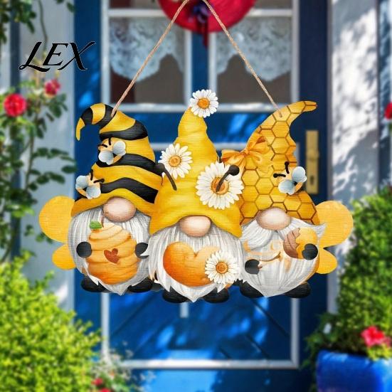 Patio Hanging Ornament Wooden Welcome Sign, Rustic Door 2D Daisy Butterfly Print, Spring Hanger Halloween Thanksgiving Easter Seasonal Holiday