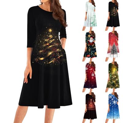 Женское повседневное модное платье миди с круглым вырезом и рукавом три четверти