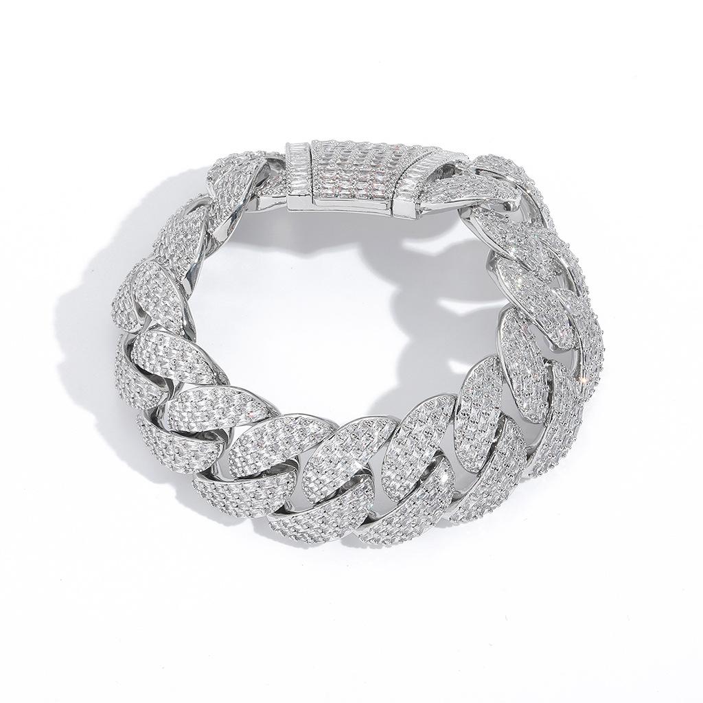 New 22mm Bubble T Square Zircon Cuban Chain Gold Plated Hip Hop Men's Trendy Bracelet