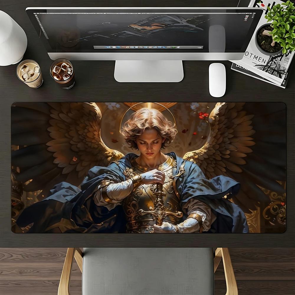 The Holy Archangel Michael Mouse Pad Large Nonslip Waterproof Mat Stitched Edge Keyboard Pad For Gaming Daily Office