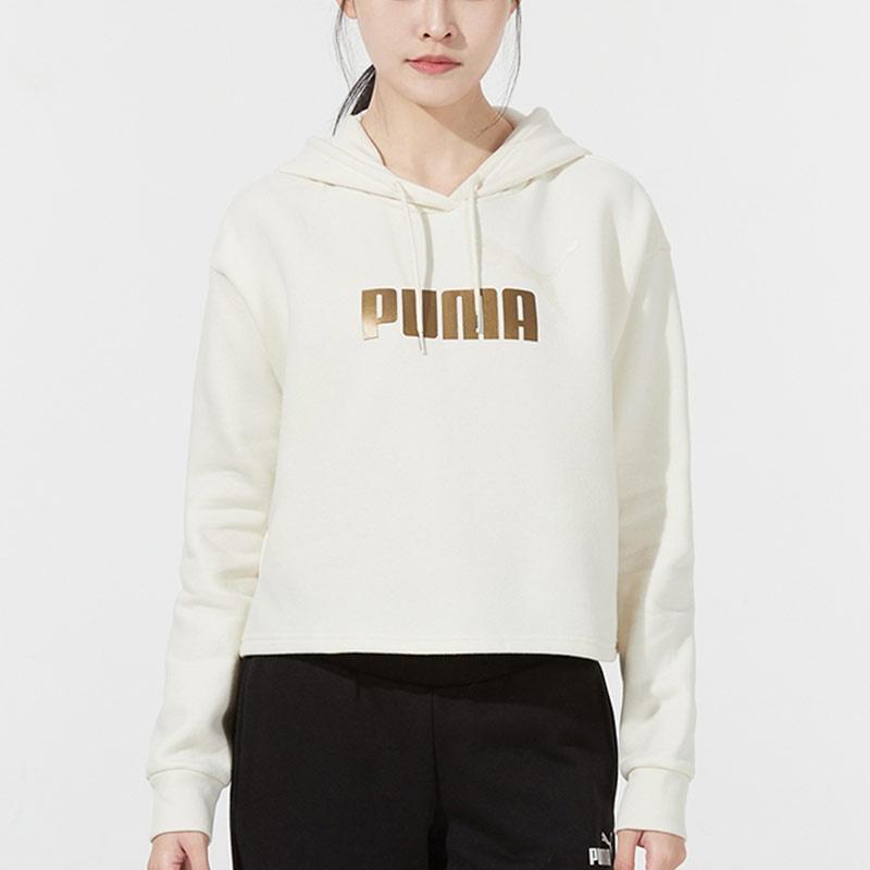 (WMNS) PUMA Essential Metallic Cropped Hoodie 'Beige' Women's 847673-73