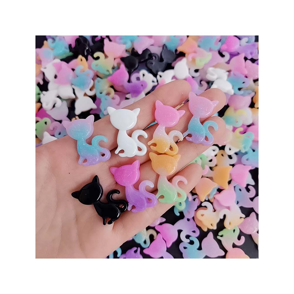 Gradient Color Resin Cat Flatback Cabochon Art Supply Decoration Charm Craft Hair Bow Center Slime Supplies