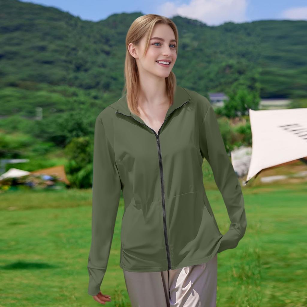 Женская рубашка от солнца Ice Silk Hoodie с длинным рукавом Outdoor Hiking Summer Coat