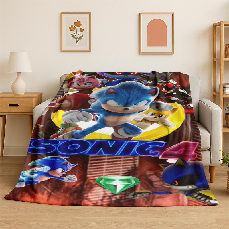 Classic S-Sonic Cartoon Game Flannel Blanket Soft Warm Throw Blanket for Bedroom Living Room Bed Travel Camping Picnic Gift
