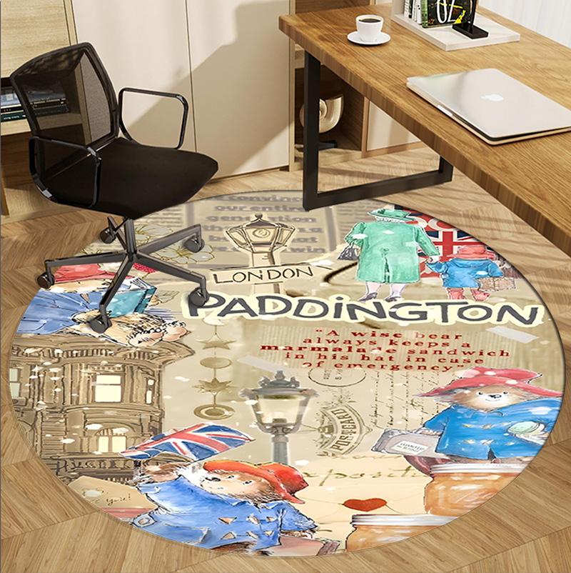 Paddington Bear Pattern Round Rug, Indoor/Outdoor Mat, for Picnic, Gameroom, Bedroom, Office, Living Room, Home Decor Carpet, Birthday Gift