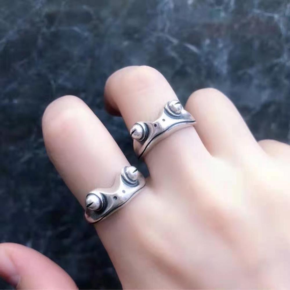 Bohemian for Women Artistic Design Vintage Opening Ring Resizable Frog Finger Ring Silver Color