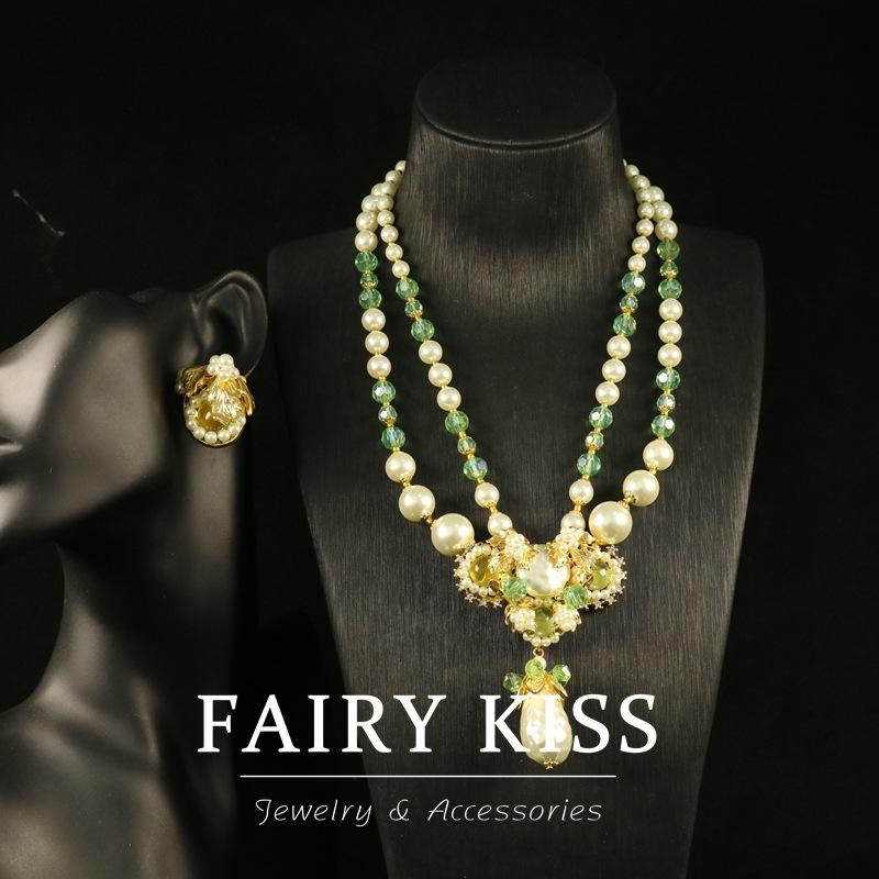 Vintage Heavy Industry Gold-plated Exquisite, Elegant and Beaded Necklace Set, Sweater Chain, Retro Pearl Stud Accessories