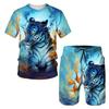 The Tiger 3D Printed T-Shirt/Suit Summer Short Sleeved O-Neck Men's Beach Pants 2 Pcs Set Couple Sportswear Swimming Shorts