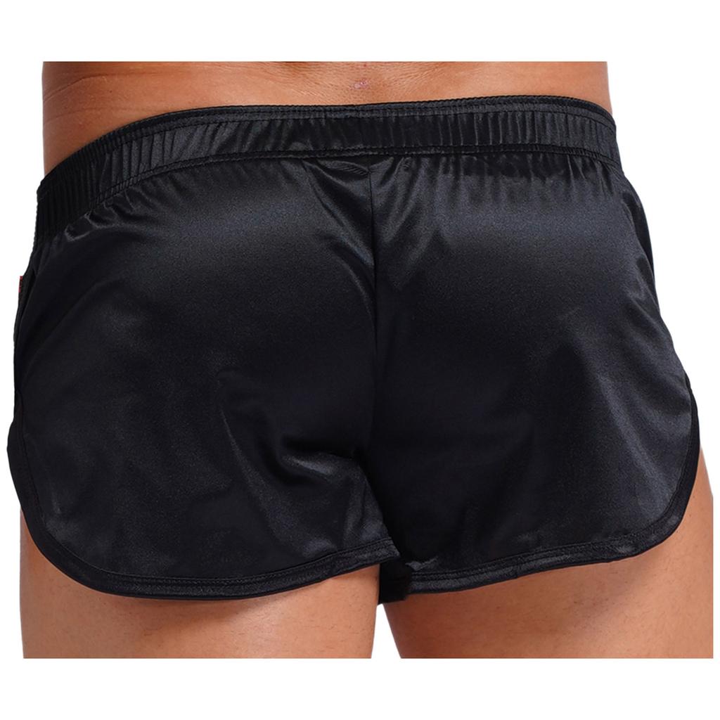 Мужские атласные боксеры-брифы с разрезом по бокам, со встроенным гульфиком, эластичным поясом, домашняя одежда, пижамные шорты
