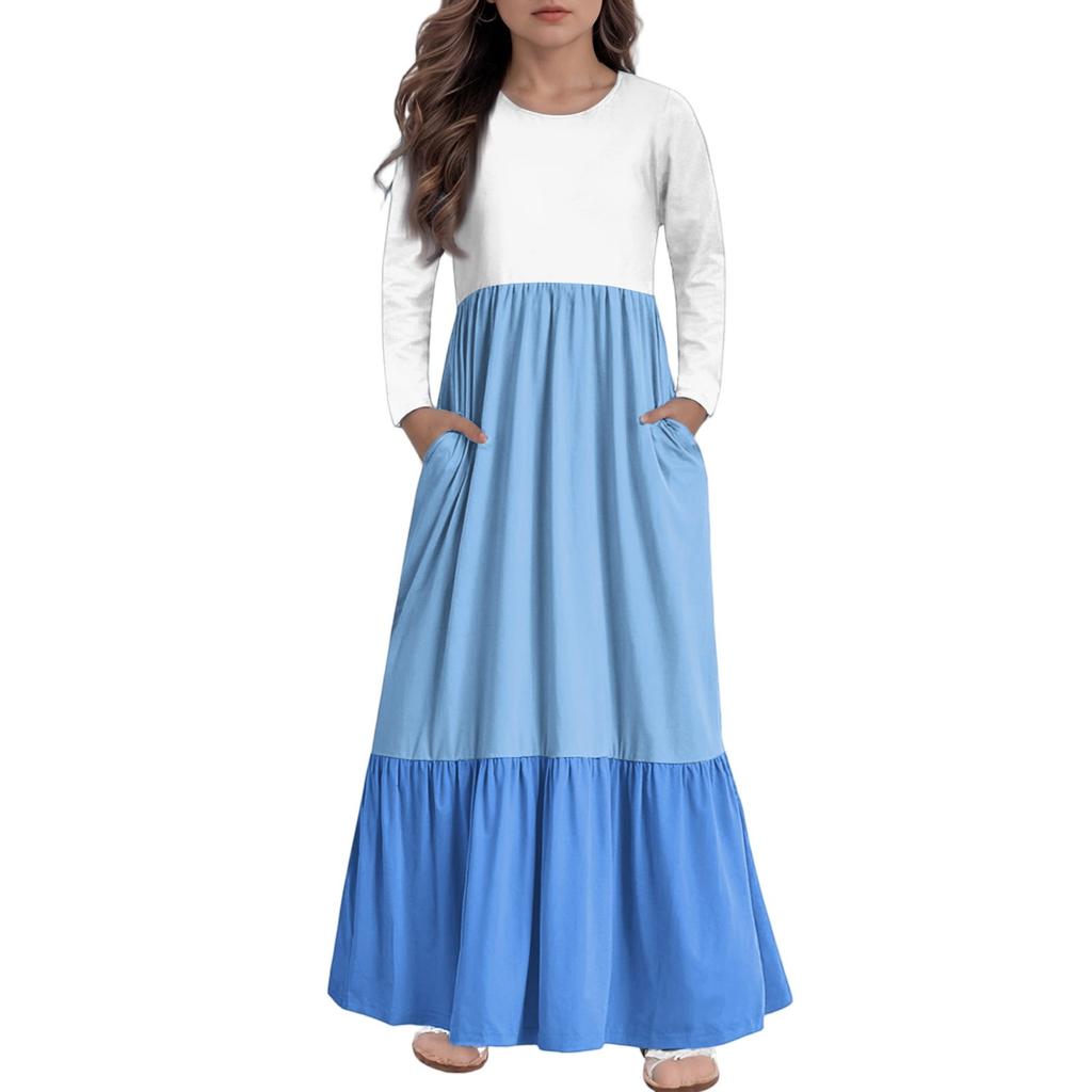 Girls' Maxi Dress Casual Holiday Dresses - Long Sleeve Dress With Pockets For 4-14Y