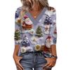 Women's Loose Comfortable Casual Fashion V-Neck Christmas Print 3/4 Sleeve Top
