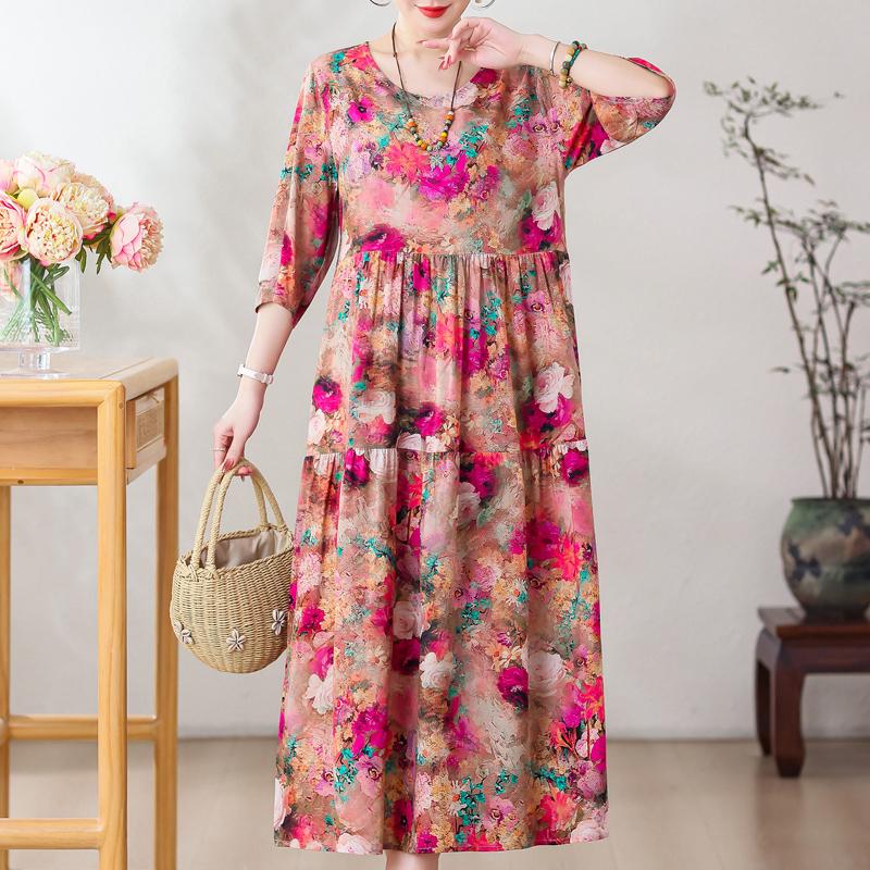 Большие размеры Повседневные женские платья Летняя винтажная одежда с короткими рукавами Элегантное длинное платье
