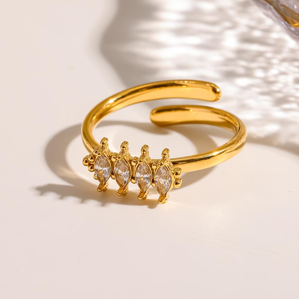 European and American 18k gold-plated zircon gold horse eye diamond design open ring women's light luxury high-end ring