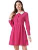 Allegra K Women's Fuchsia Short Dress with Long Sleeves, Vintage A-Line Design, Round Collar, and Contrast Half Placket, Size M