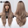 Длинные многослойные синтетические парики для женщин, коричневый, темно-русый, волнистый парик с челкой, высокая температура, повседневный модный парик для косплея