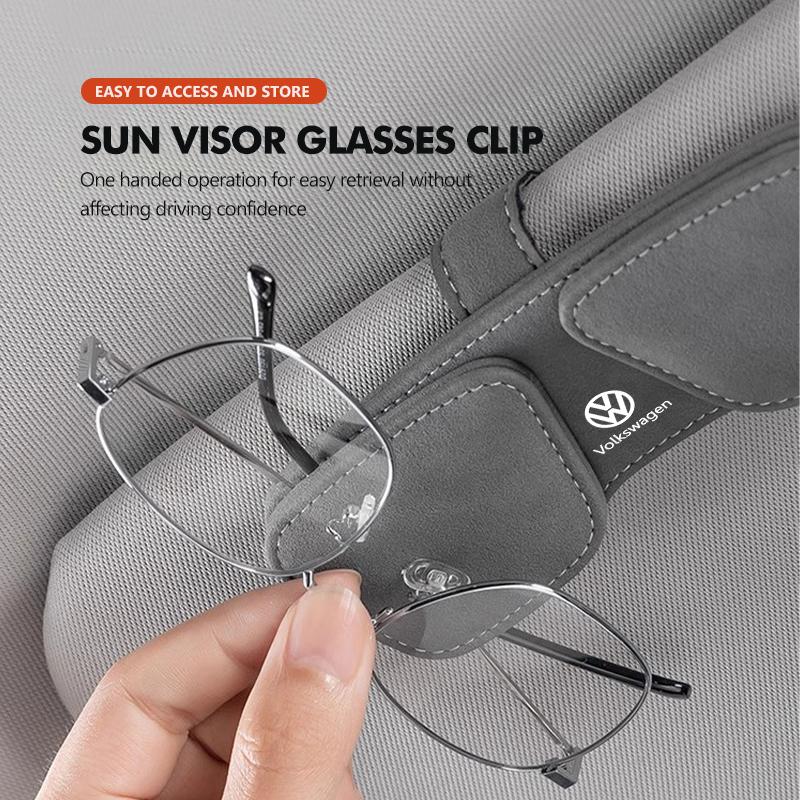 RUN1 Double Clip Sunglasses Holder Leather Eyeglass Ticket Clip For Volkswagen VW Passat Golf 4 5 6 Tiguan Polo Scirocco Jetta CC