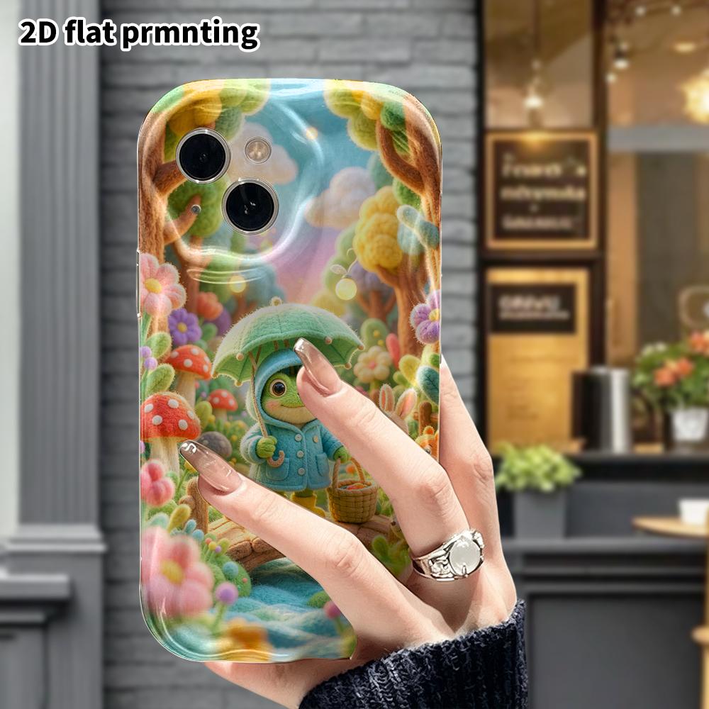 Чехол для телефона: 2D плоский, подходит для iPhone 18 17 16 15 14 13 12 Pro, с маленькой лягушкой, держащей зонтик, идеальный для Рождества и Хэллоуина