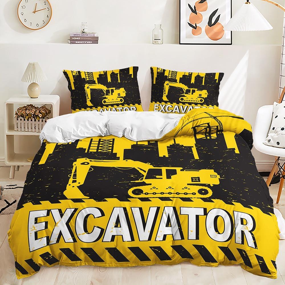 3D Engineering Vehicle Pattern Пододеяльник Постельное белье Экскаватор Постельное белье Мальчик Детский Односпальная Двуспальная Кровать Большой Подарок