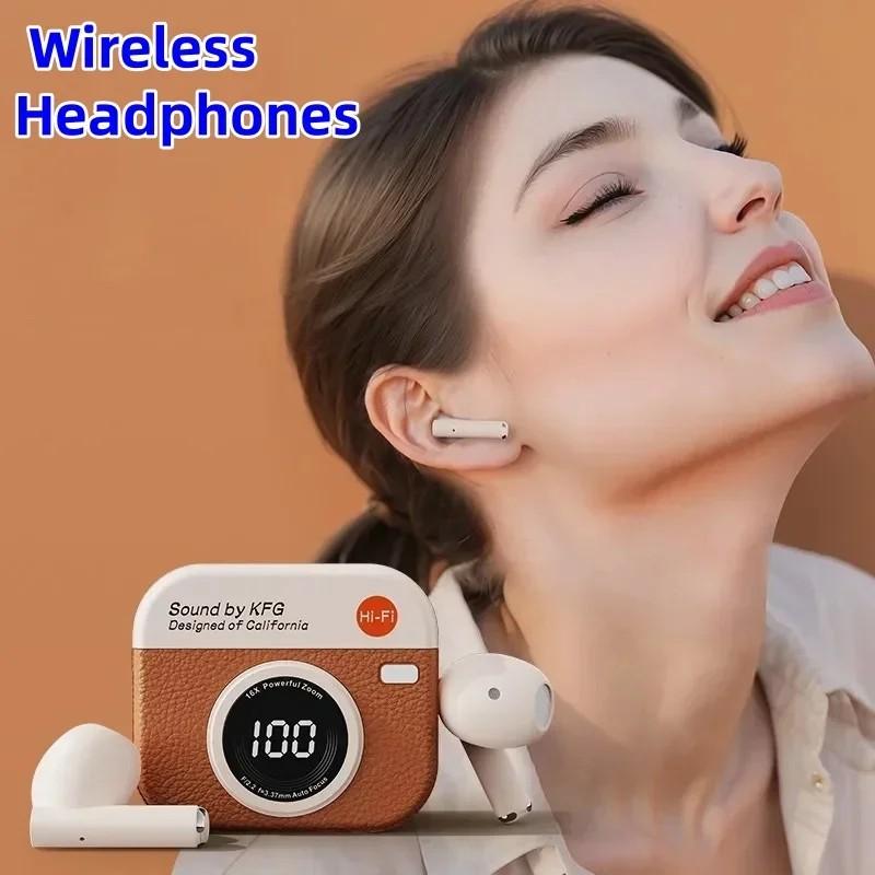 Беспроводные Bluetooth-наушники Ретро-камера Креативный дисплей уровня заряда батареи Музыкальные наушники Длительное время работы от аккумулятора