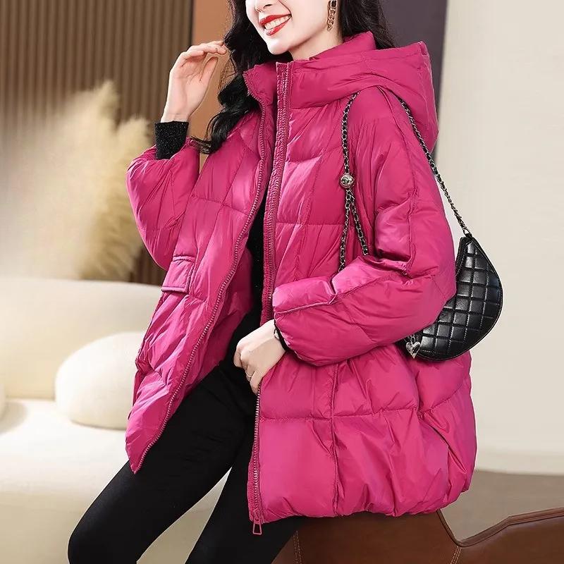 Purple Down Jacket Women's Winter High-end Loose Mid-length Hooded Bread Jacket