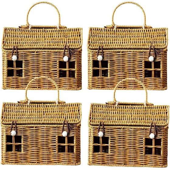 House-Shaped Wicker Basket with Lid - Handwoven Rattan Storage Basket for Home Decor, Kids Picnic, Organizer | Decorative Brown Woven Gift Box,