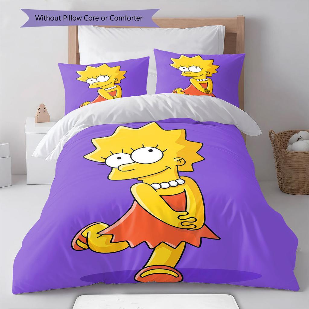Lisa Simpson Pattern Bedding Home Decoration Birthday Gift ( 1 duvet cover + 2 pillowcase, without core),fan merchandise.